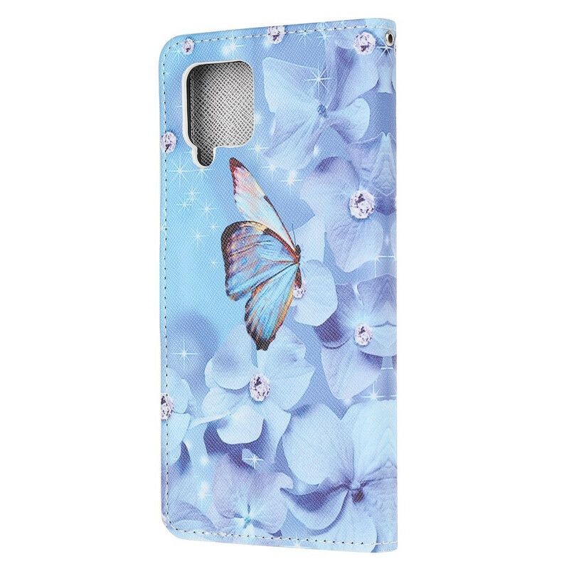 Kožené Puzdro Samsung Galaxy M12 / A12 Strappy Diamond Butterflies