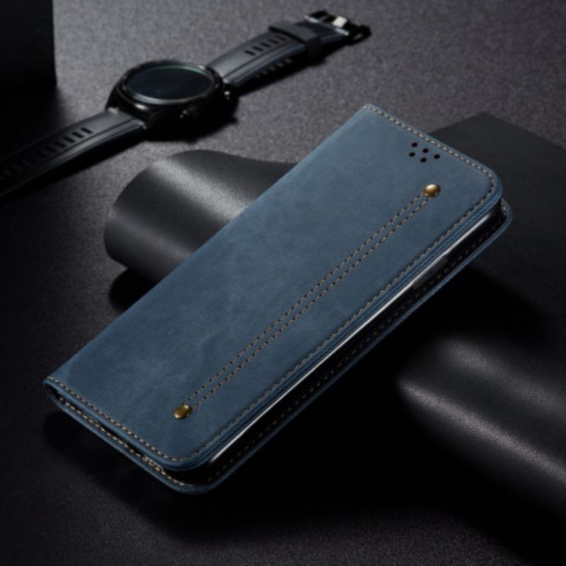 Flipové Puzdro Xiaomi Redmi Note 9 5G Kožené Puzdro Džínsová Tkanina