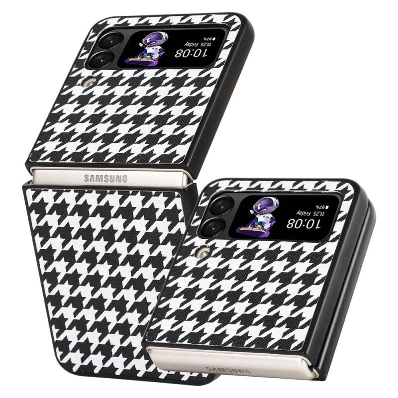 Flipové Puzdro Samsung Galaxy Z Flip 4 Kožené Puzdro Houndstooth