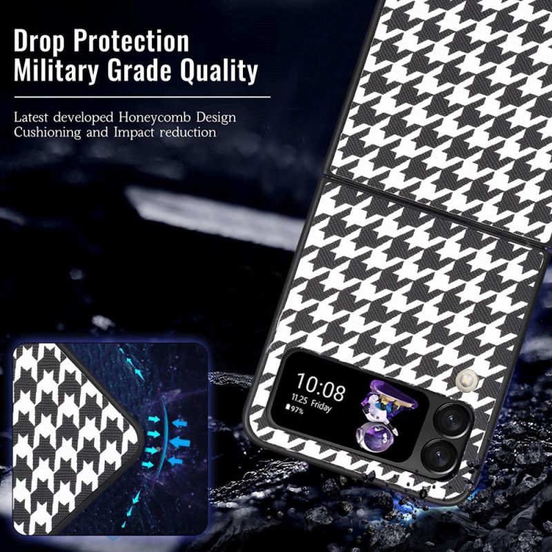 Flipové Puzdro Samsung Galaxy Z Flip 4 Kožené Puzdro Houndstooth