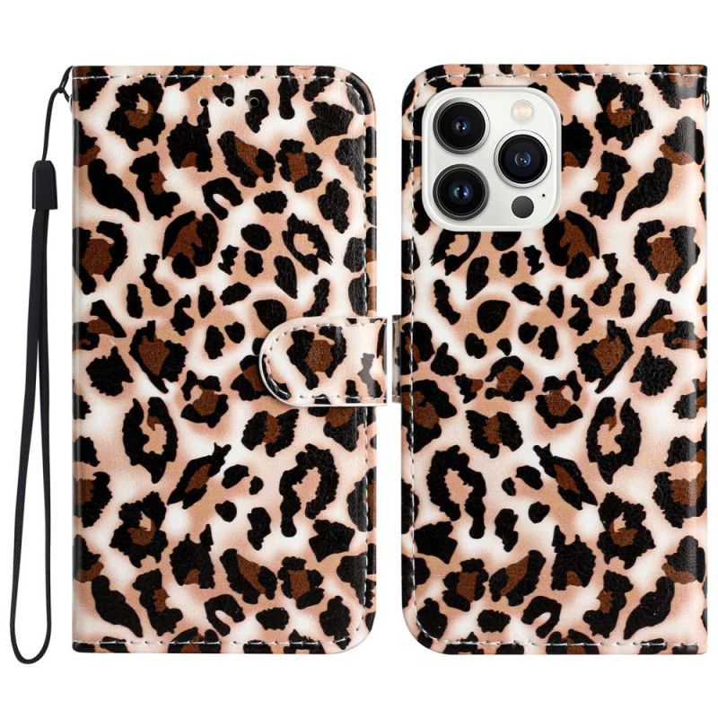 Puzdro iPhone 16 Pro Max Leopardí Vzor S Remienkom