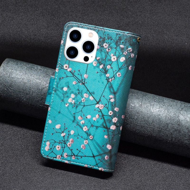 Puzdro iPhone 16 Pro Max Peňaženka Plum Blossom S Remienkom