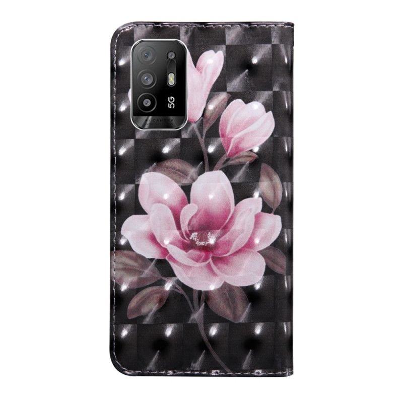 Kožené Puzdro Oppo A94 5G Kvety So Šnúrkou