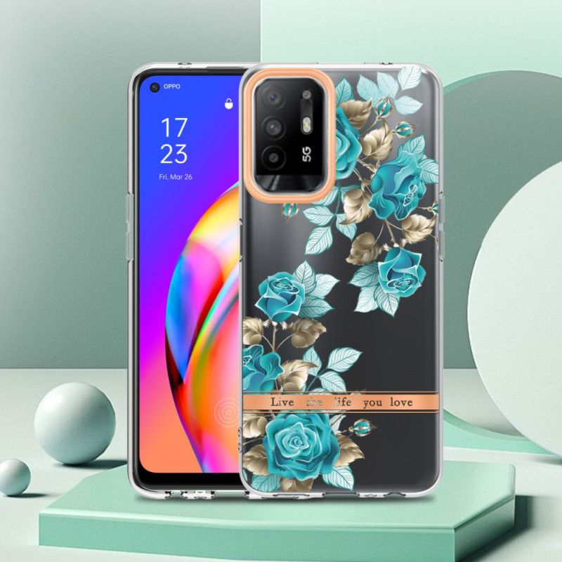 Kryt Oppo A94 5G Bezšvové Modré Kvety