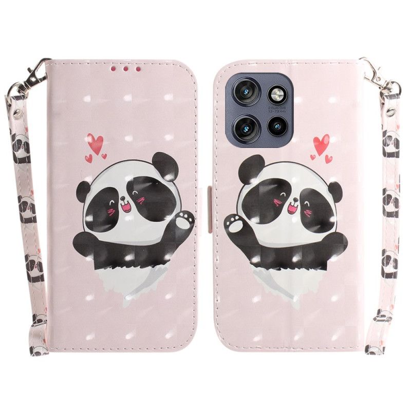 Kožené Puzdro Motorola Edge 50 Neo Kryt Na Mobil Panda Love With Strap