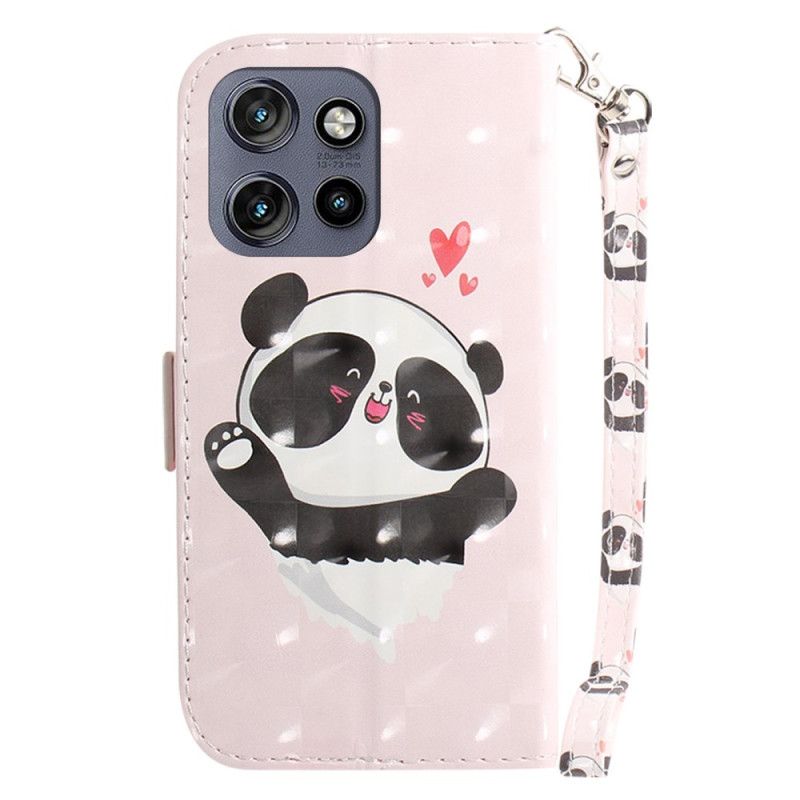 Kožené Puzdro Motorola Edge 50 Neo Kryt Na Mobil Panda Love With Strap