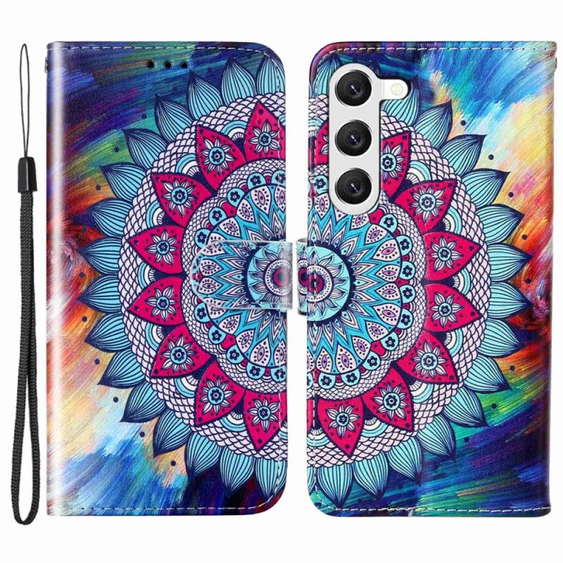 Kožené Puzdro Samsung Galaxy S23 Plus 5G Farebná Strappy Mandala