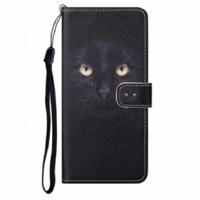 Kožené Puzdro Moto G71 5G Strappy Black Cat Eyes