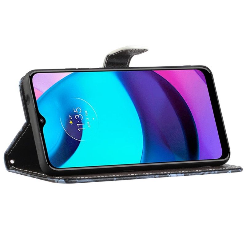 Kožené Puzdro Moto G71 5G Vlk V Zime S Lanyardom