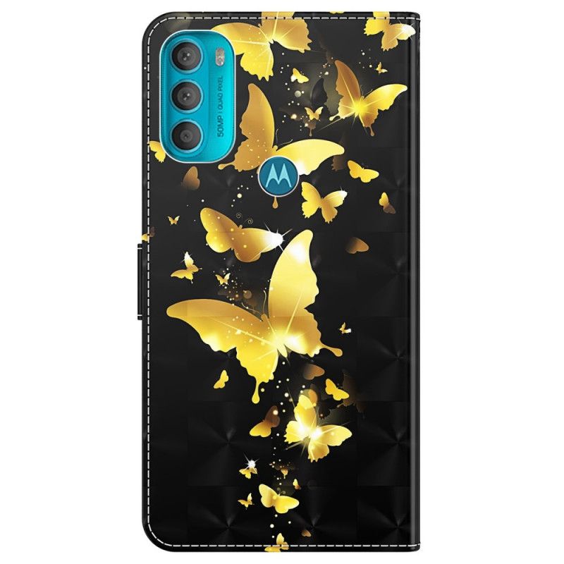 Kožené Puzdro Moto G71 5G Žlté Motýle