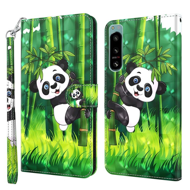 Kožené Puzdro Sony Xperia 5 IV Bambusová Panda So Šnúrkou