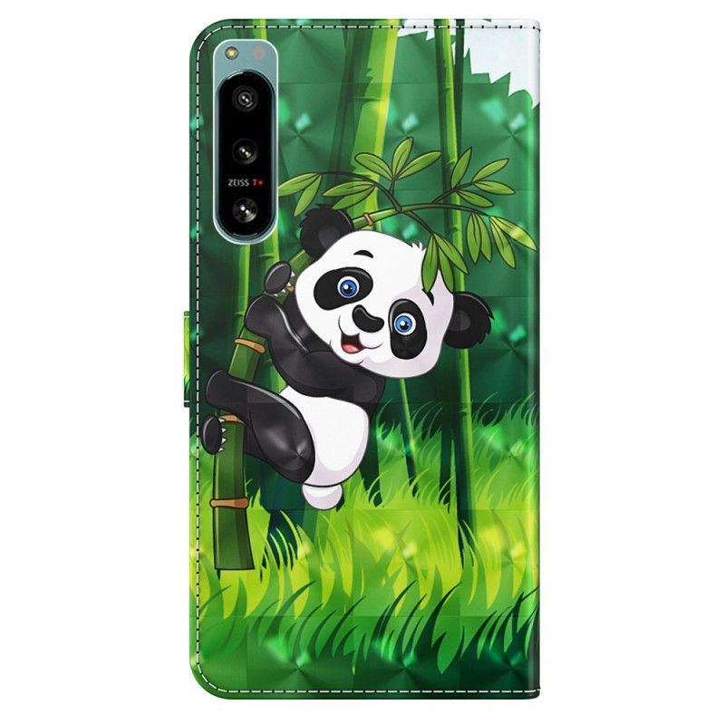 Kožené Puzdro Sony Xperia 5 IV Bambusová Panda So Šnúrkou