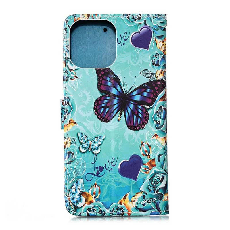 Kožené Puzdro iPhone 13 Mini Love Butterflies Strappy