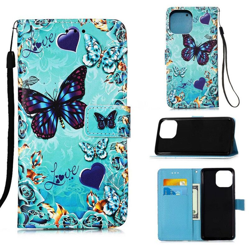 Kožené Puzdro iPhone 13 Mini Love Butterflies Strappy