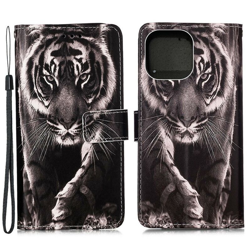 Kožené Puzdro iPhone 13 Mini Nočný Tiger