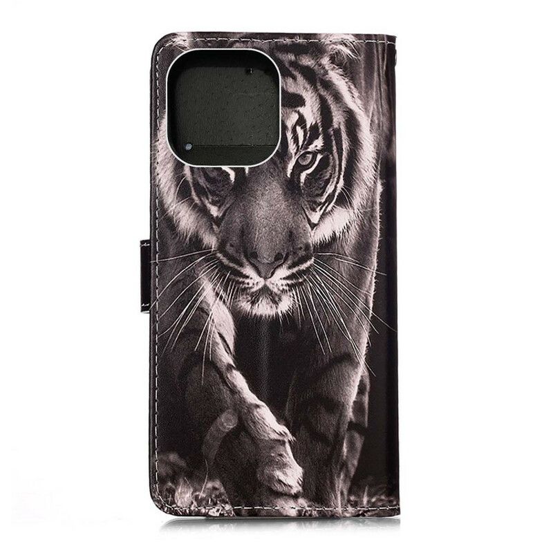 Kožené Puzdro iPhone 13 Mini Nočný Tiger