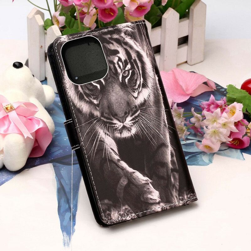 Kožené Puzdro iPhone 13 Mini Nočný Tiger