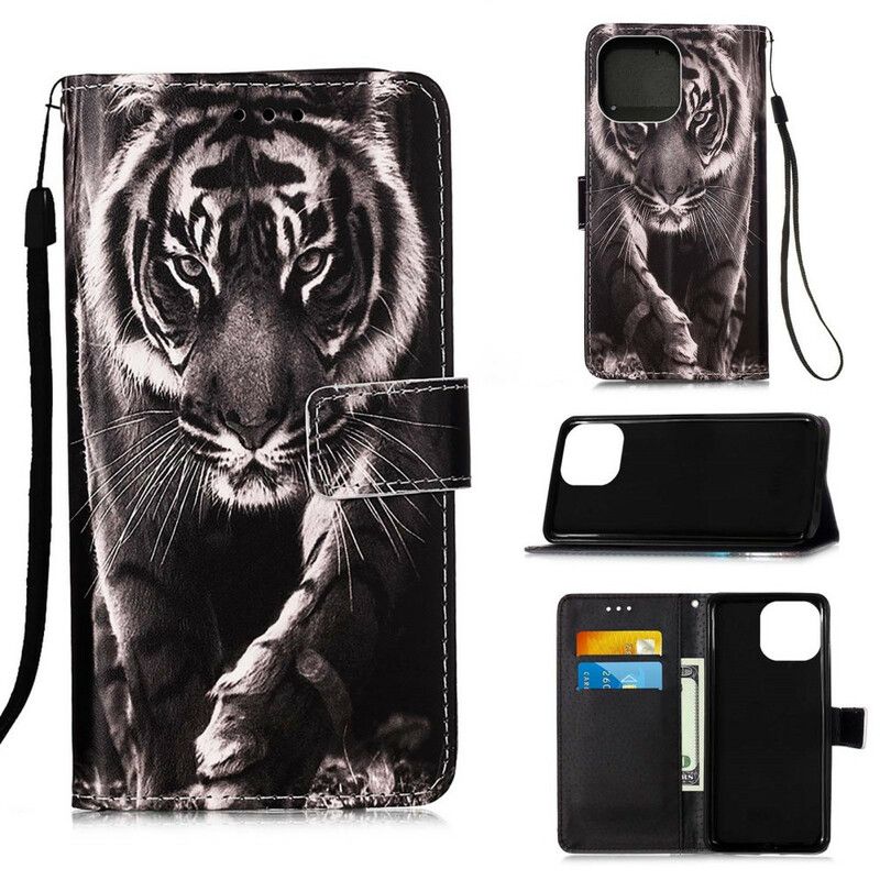 Kožené Puzdro iPhone 13 Mini Nočný Tiger