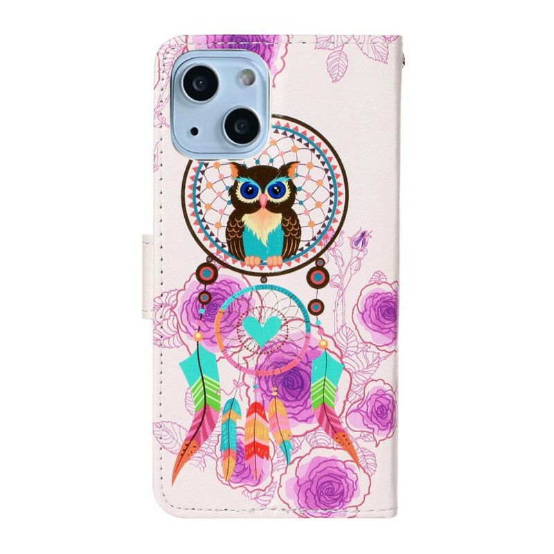 Kožené Puzdro iPhone 13 Mini Strappy Owl Mandala