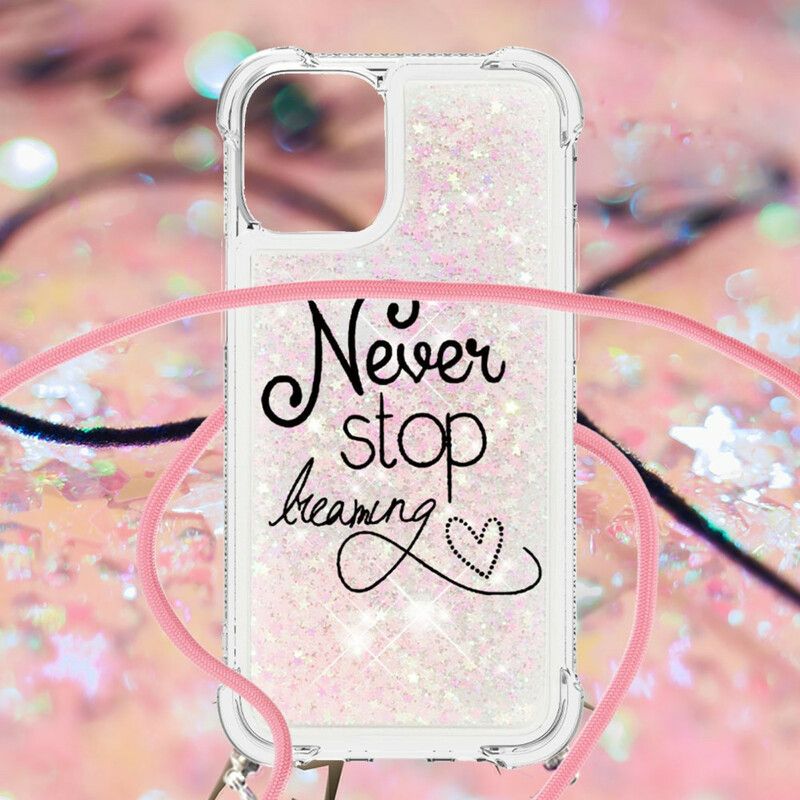 Kryt iPhone 13 Mini Never Stop Glitter Drawstring