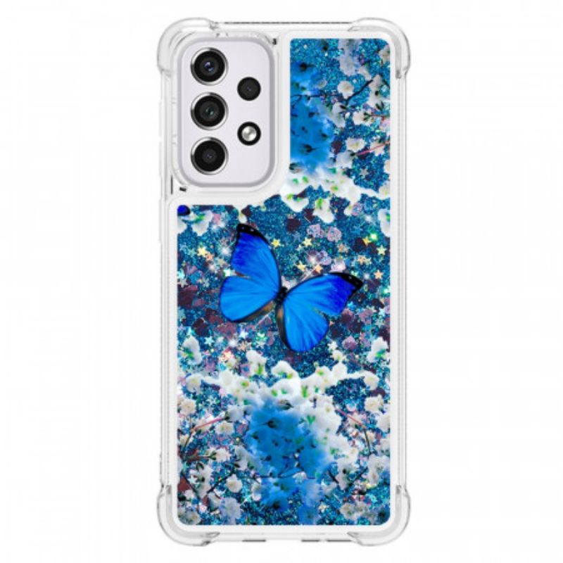 Kryt Samsung Galaxy A33 5G Glitter Blue Butterflies