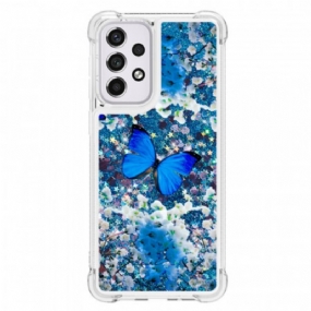 Kryt Samsung Galaxy A33 5G Glitter Blue Butterflies