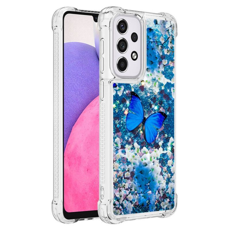 Kryt Samsung Galaxy A33 5G Glitter Blue Butterflies