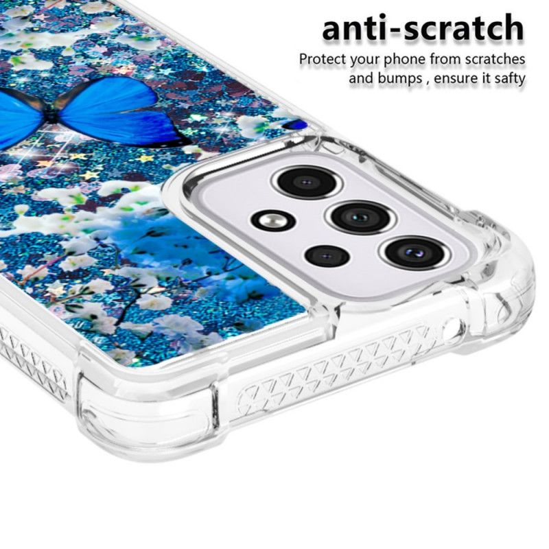 Kryt Samsung Galaxy A33 5G Glitter Blue Butterflies