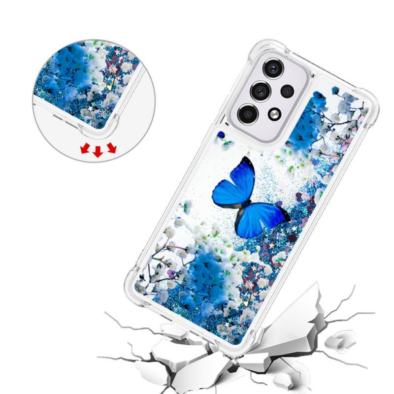 Kryt Samsung Galaxy A33 5G Glitter Blue Butterflies