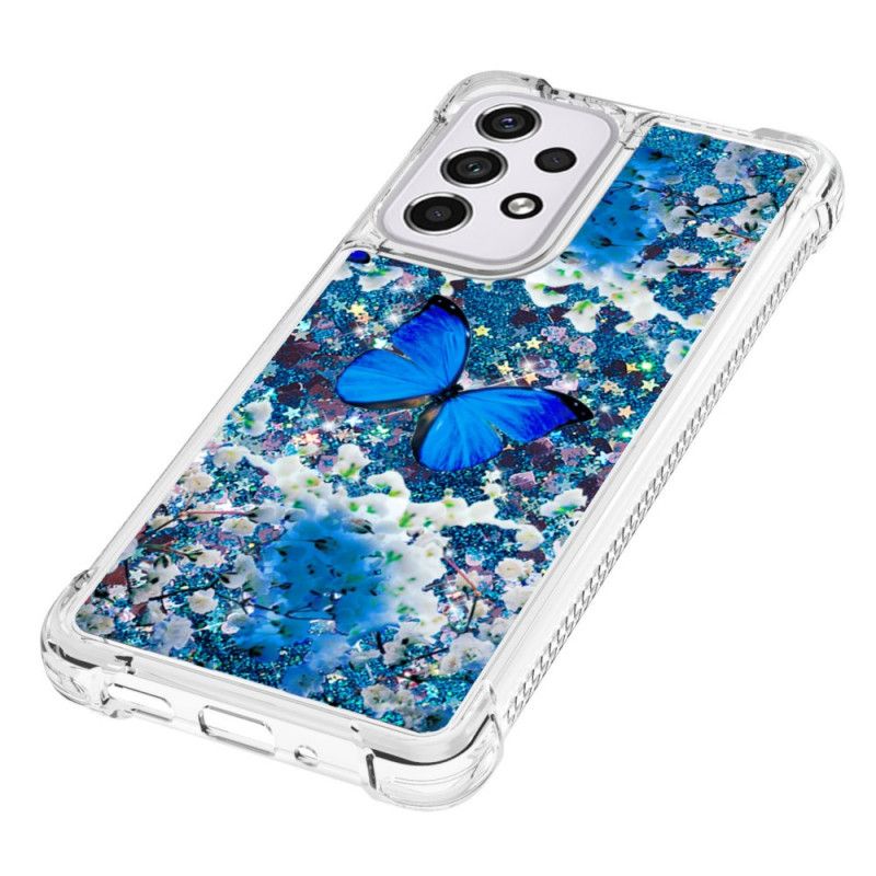 Kryt Samsung Galaxy A33 5G Glitter Blue Butterflies