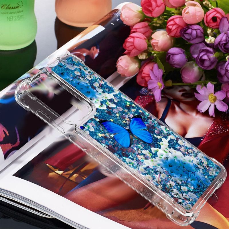 Kryt Samsung Galaxy A33 5G Glitter Blue Butterflies