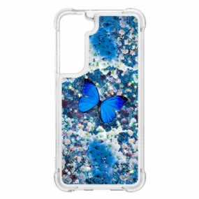 Kryt Samsung Galaxy S22 5G Glitter Blue Butterflies