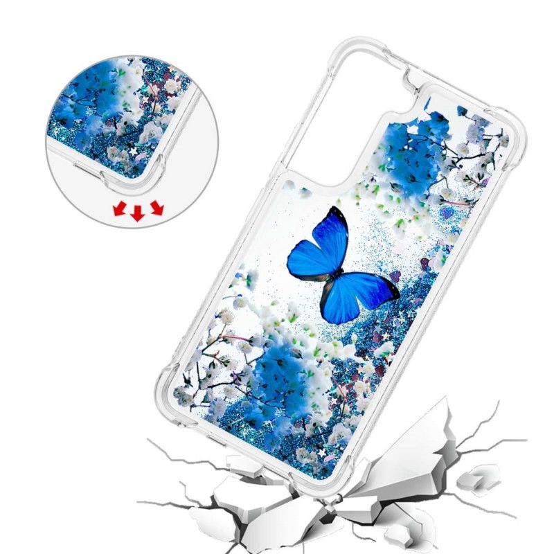 Kryt Samsung Galaxy S22 5G Glitter Blue Butterflies