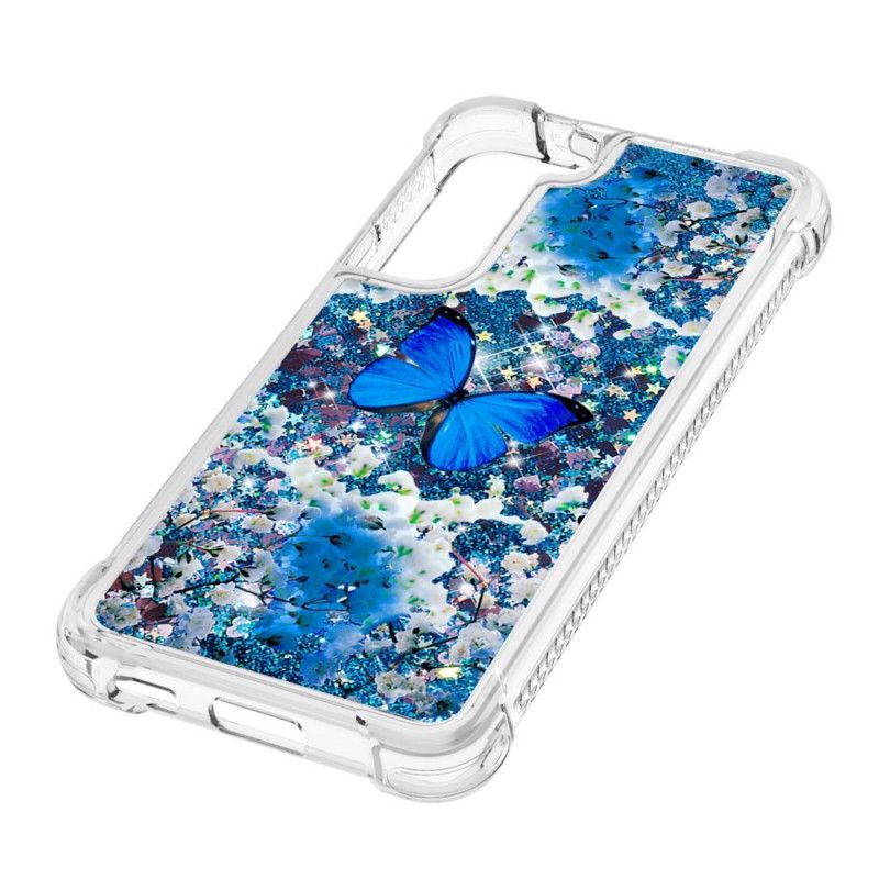 Kryt Samsung Galaxy S22 5G Glitter Blue Butterflies