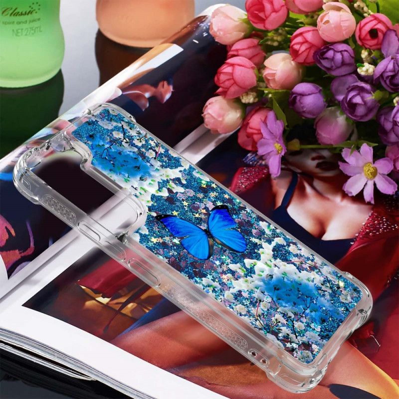 Kryt Samsung Galaxy S22 5G Glitter Blue Butterflies