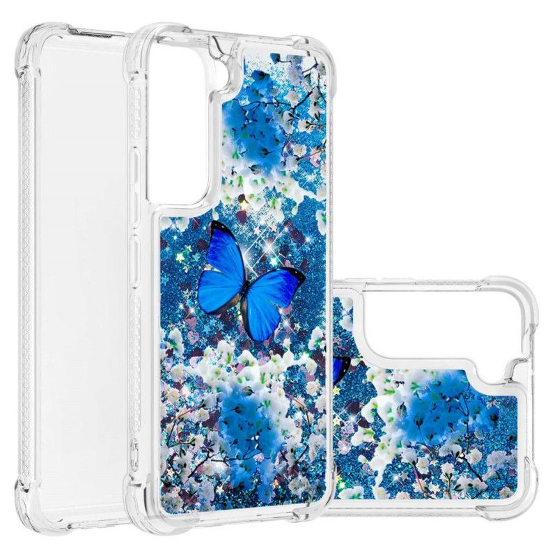 Kryt Samsung Galaxy S22 5G Glitter Blue Butterflies