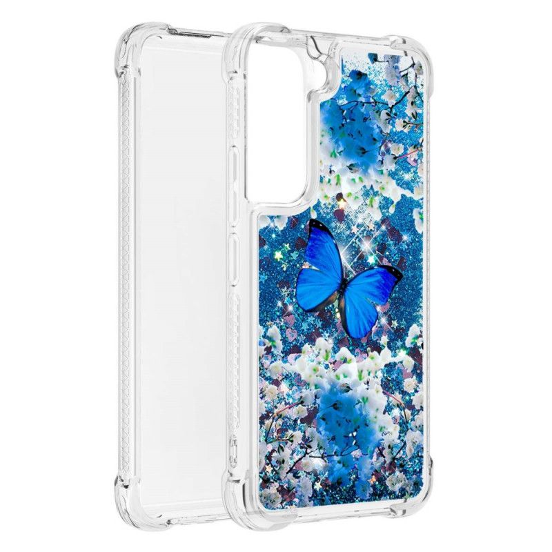 Kryt Samsung Galaxy S22 5G Glitter Blue Butterflies