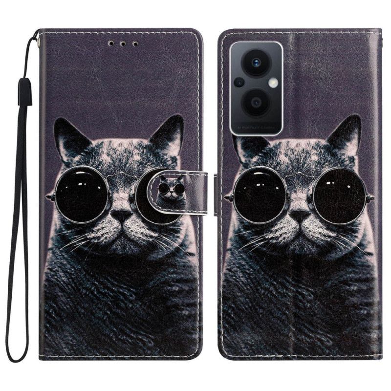 Kožené Puzdro Oppo Reno 8 Lite Okuliare Cat Strappy