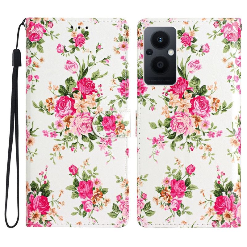 Kožené Puzdro Oppo Reno 8 Lite Remienok Liberty Flowers