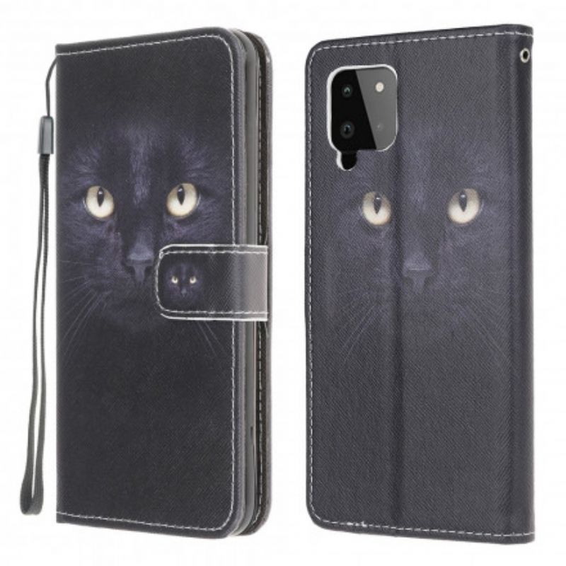 Flipové Puzdro Samsung Galaxy A22 Strappy Black Cat Eyes