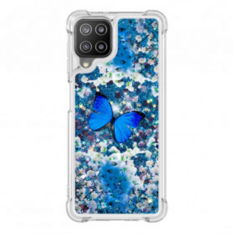 Kryt Samsung Galaxy A22 Glitter Blue Butterflies