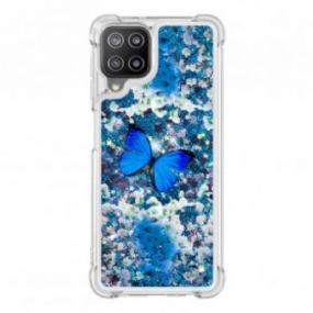 Kryt Samsung Galaxy A22 Glitter Blue Butterflies