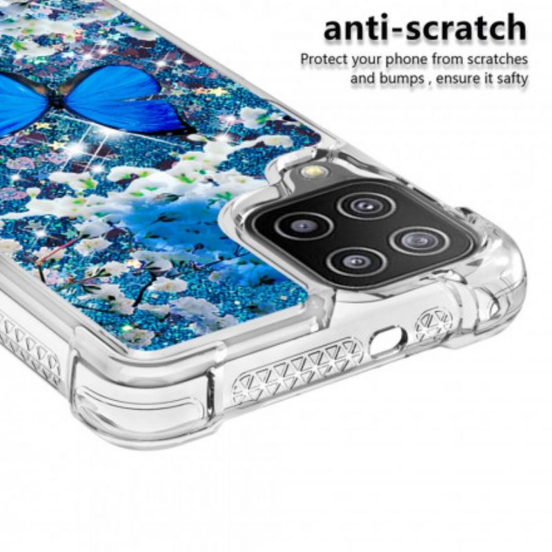 Kryt Samsung Galaxy A22 Glitter Blue Butterflies