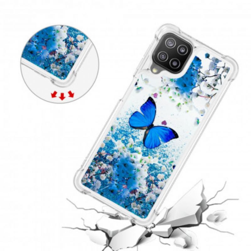 Kryt Samsung Galaxy A22 Glitter Blue Butterflies