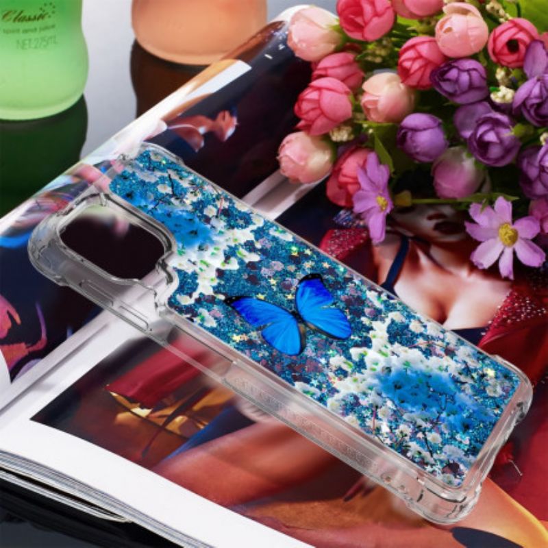 Kryt Samsung Galaxy A22 Glitter Blue Butterflies