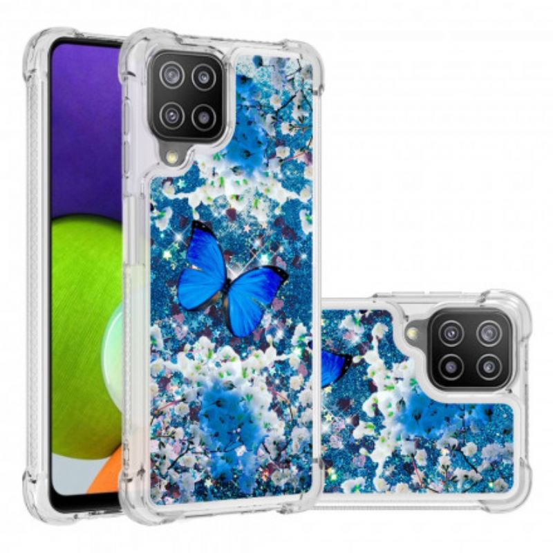 Kryt Samsung Galaxy A22 Glitter Blue Butterflies