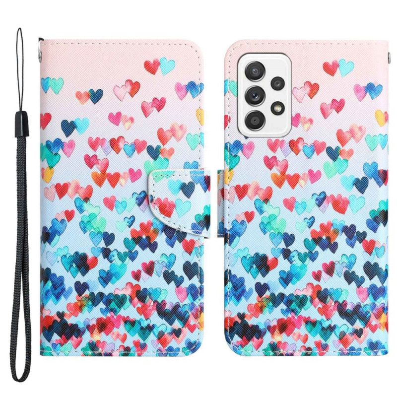 Kožené Puzdro Samsung Galaxy A53 5G Strappy Hearts Rain