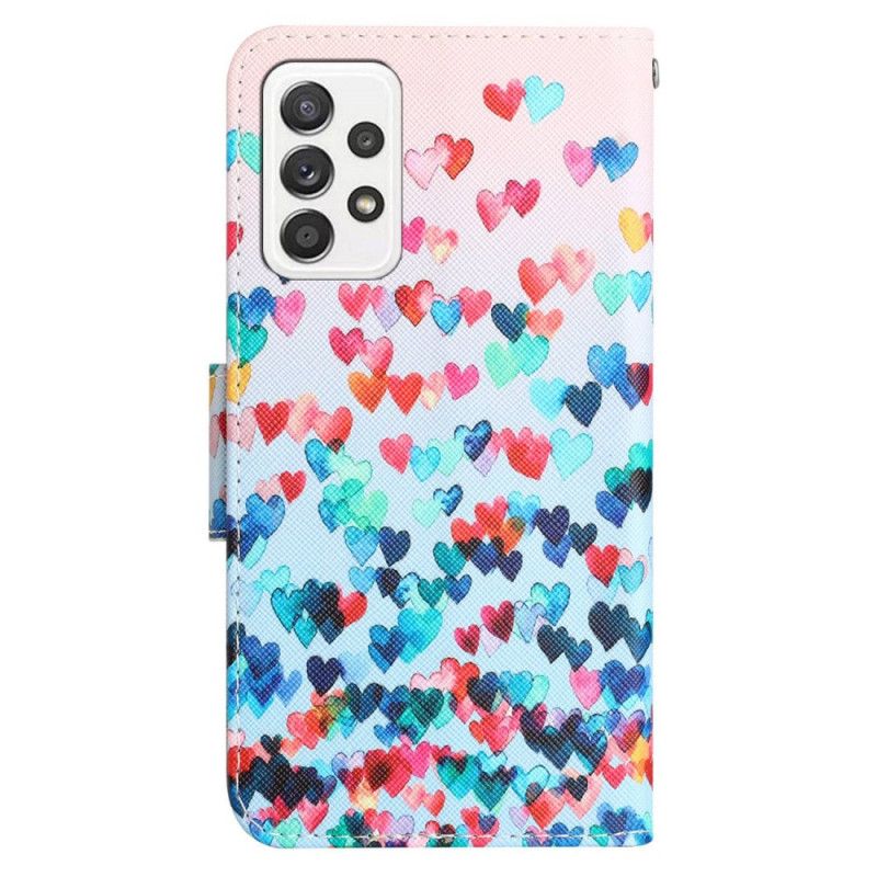 Kožené Puzdro Samsung Galaxy A53 5G Strappy Hearts Rain