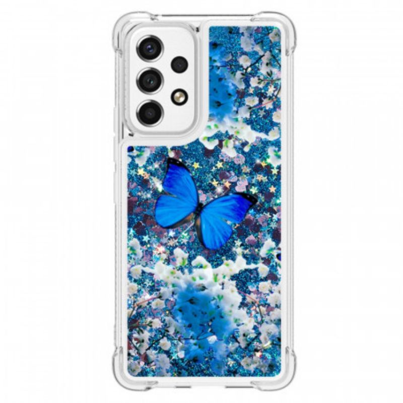 Kryt Samsung Galaxy A53 5G Glitter Blue Butterflies