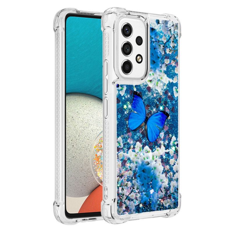 Kryt Samsung Galaxy A53 5G Glitter Blue Butterflies